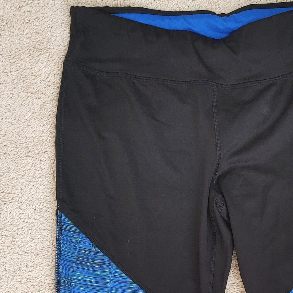 RAINBEAU Black Blue Geometric Full Length Athletic Leggings - Size Large - Picture 2 of 4